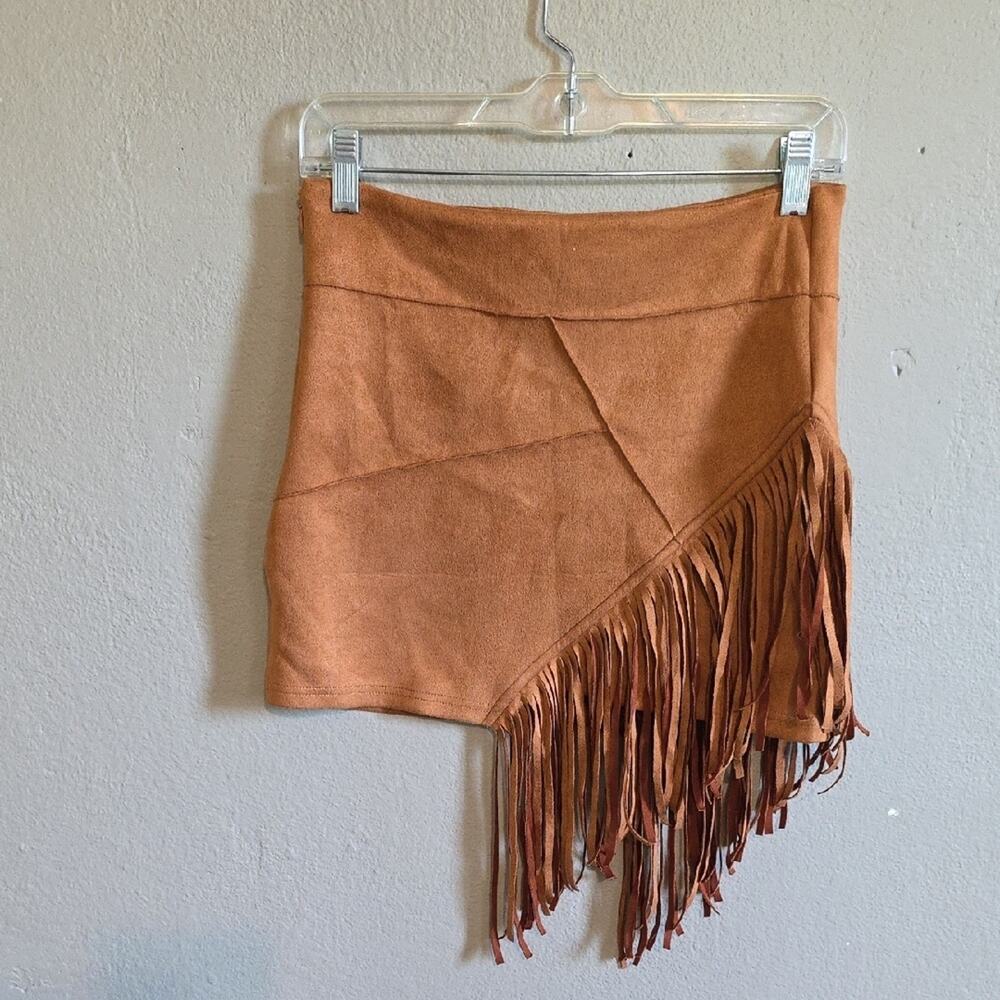 SHEIN Brown Tan Asymmetrical Mini Skirt Casual - Picture 2 of 6